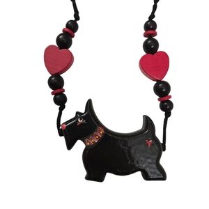 Vintage wooden hand painted Mary O black schnauzer necklace